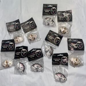 Carnival Mask Bisque 1 3/4" Wangs International 1990s Black Pink Gold White